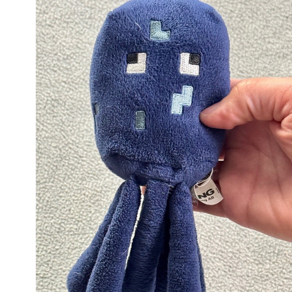 Minecraft Squid Plush Mojang‎ 2014 Navy Blue Pixelated Stuffed Animal Toy 7 Inch